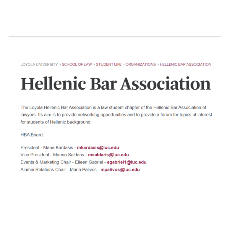 Greek University and Student Organizations in USA - Loyola Hellenic Bar Association