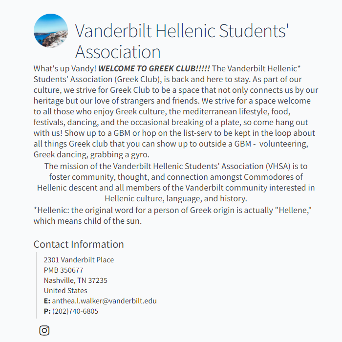 Greek Non Profit Organization in Nashville Tennessee - Vanderbilt Hellenic Students' Association